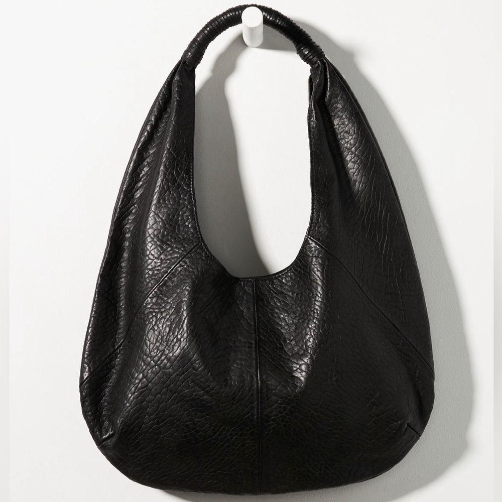 Anthropologie Slouchy Pebbled Leather Large Black Shoulder Tote Bag